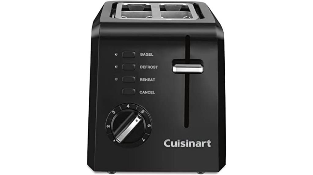 compact black plastic toaster