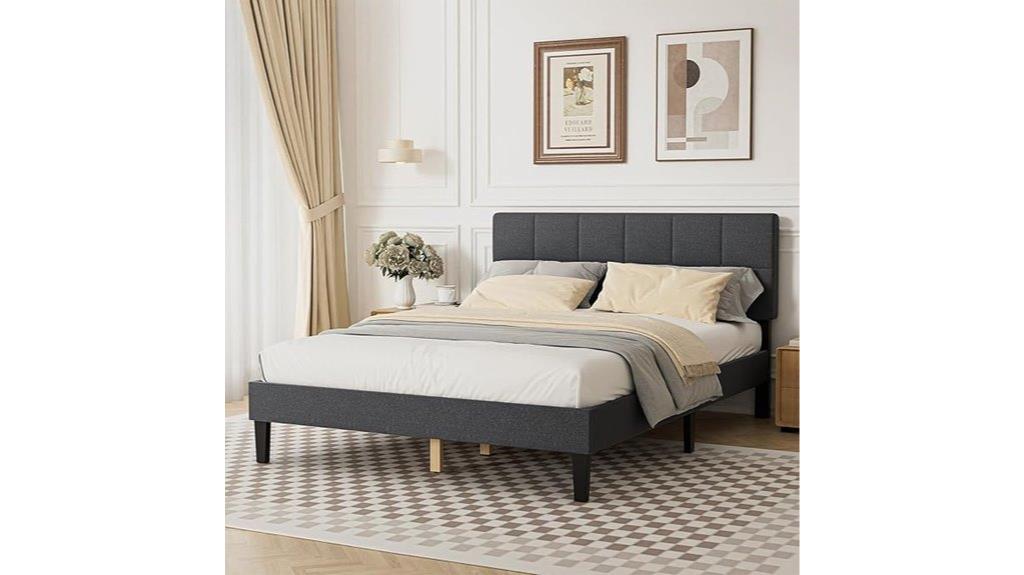 linen upholstered queen bed
