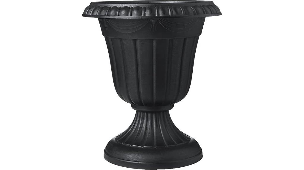 black plastic urn planter