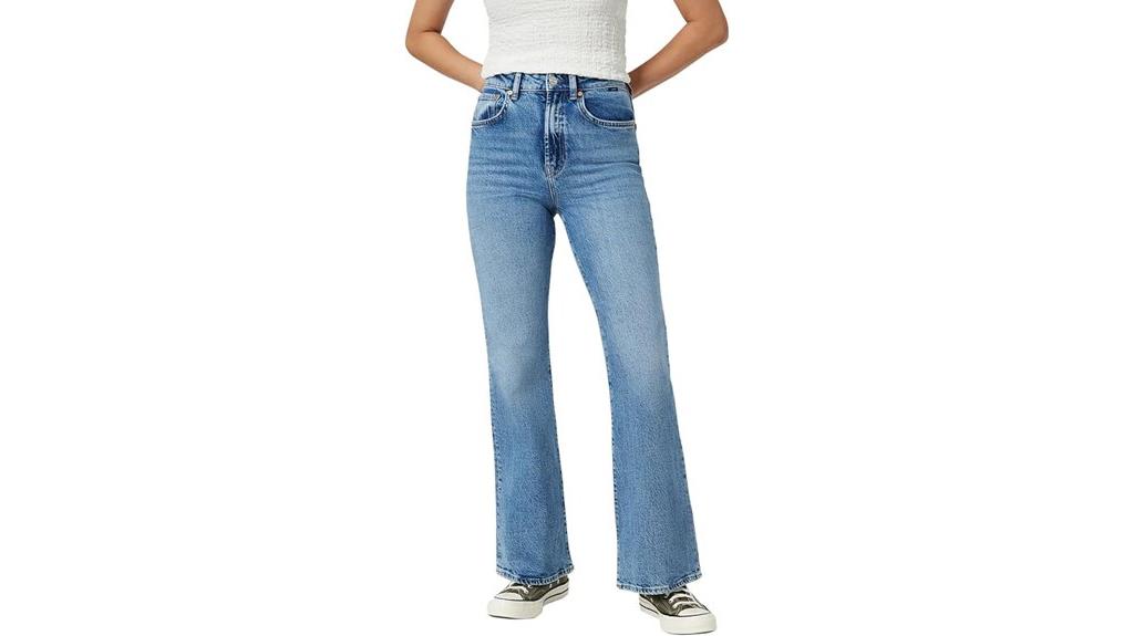blue high rise flare jeans