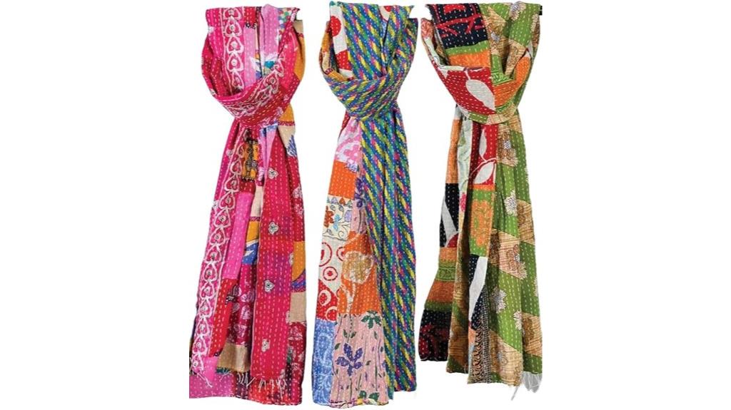 five cotton patchwork scarves