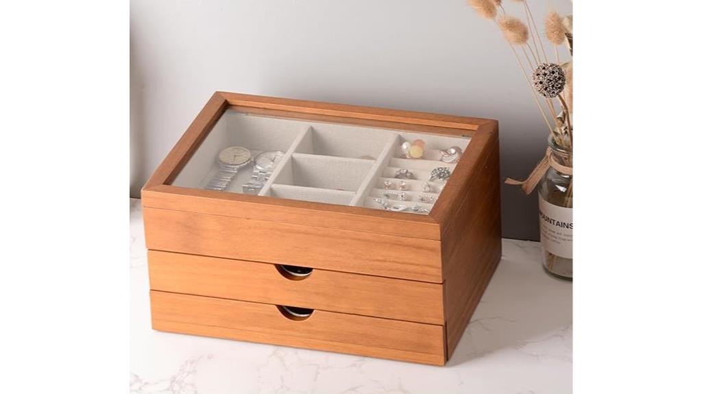 glass lid wooden organizer