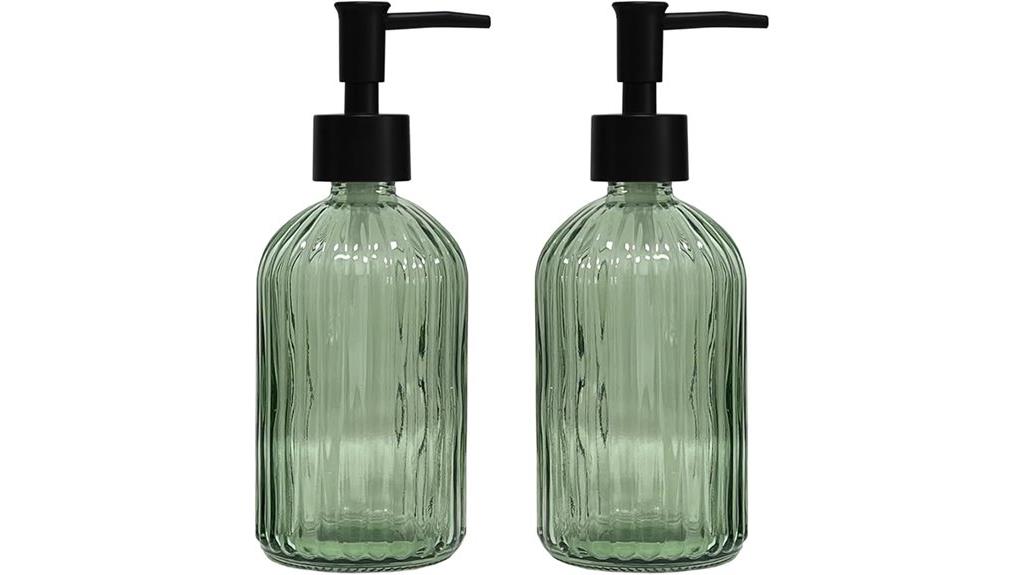 green glass soap dispenser
