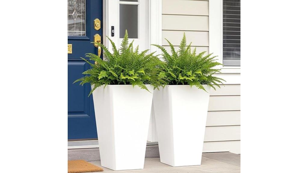 large white plastic planters