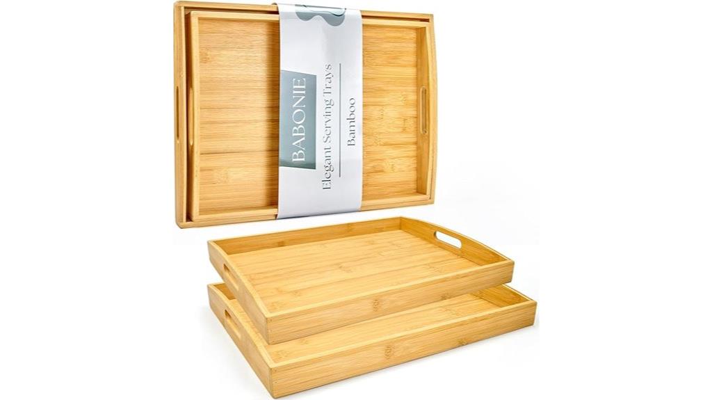 set of 2 bamboo trays