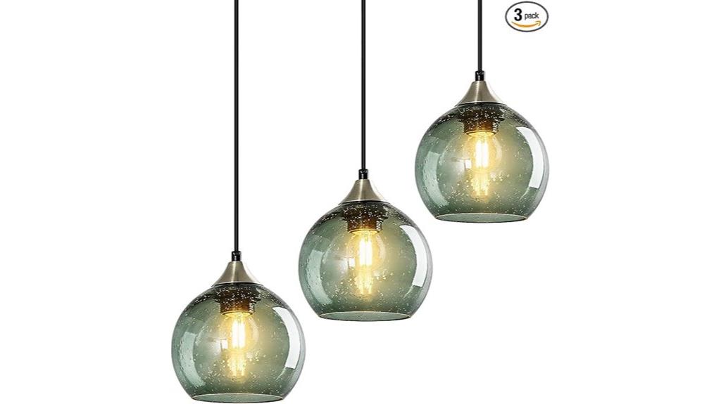 three gray green pendants