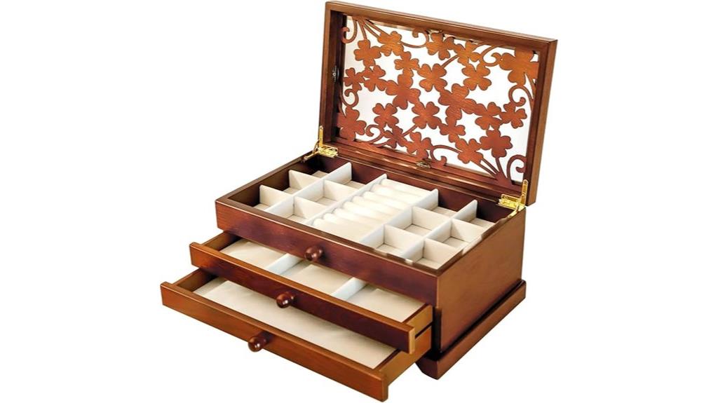 three layer wooden jewelry box