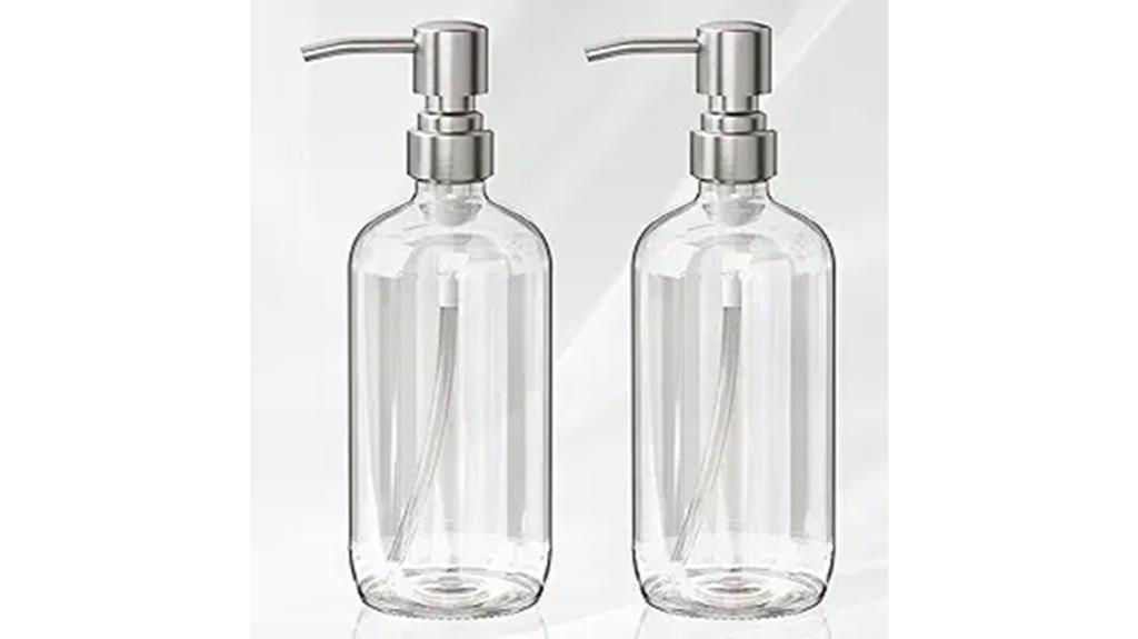 two glass soap dispensers