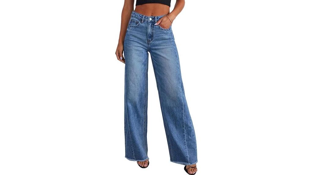 wide leg raw hem jeans