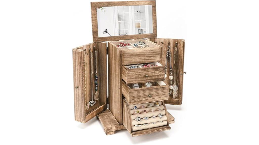 wooden jewelry box with mirror