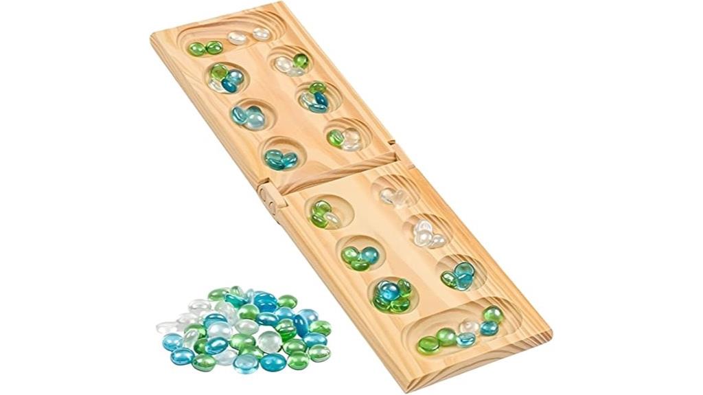 wooden mancala with glass beads